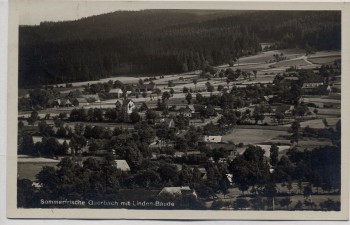 AK Foto Sommerfrische Querbach Przecznica mit Linden-Baude b. Mirsk Friedeberg Isergebirge Schlesien Polen 1936