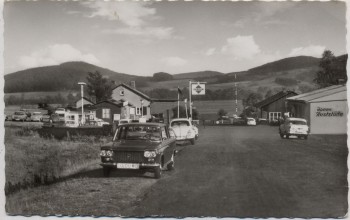 AK Foto Herleshausen (Werra) Autobahn-Raststätte Grenzübergang mit Autos 1960 RAR