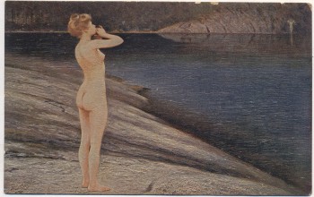 AK Degi-Gemälde Nr. 539 Echo von Hagborg Frau steht nackt am Wasser 1920