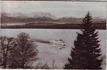 AK Foto Ammersee mit Dampfer Utting gegen Diessen 1950