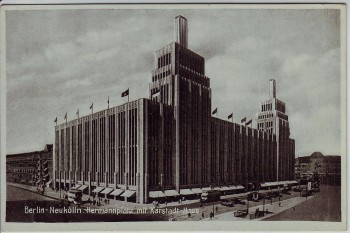 AK Berlin Neukölln Hermannplatz mit Karstadt-Haus 1930