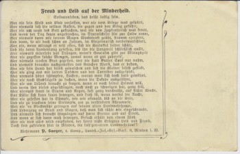 AK Feldpostkarte Gedicht Freud und Leid auf der Minderheit P.Saeger Minden 1915