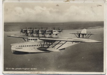 VERKAUFT !!!   AK Foto Dornier DO-X D-1929 das größte Flugboot der Welt im Flug 1930