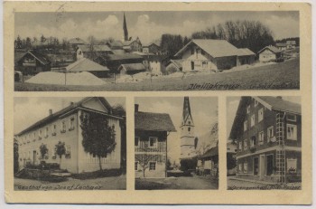 AK Mehrbild Heiligkreuz Ortsansicht Gasthof Geschäft b. Trostberg Oberbayern 1957 RAR