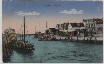 AK Husum Hafen Schiffe Häuser 1920