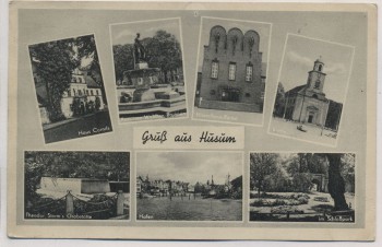 AK Mehrbild Gruß aus Husum Rathaus Hafen Schloßpark ... 1958