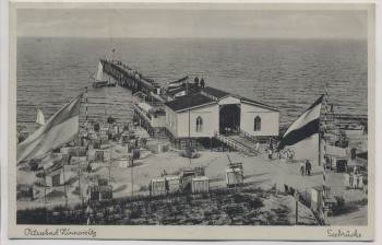 AK Ostseebad Zinnowitz Seebrücke mit Fahnen 1937