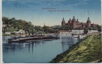 AK Aschaffenburg Mainpartie mit Kettendampfer Feldpost 1916